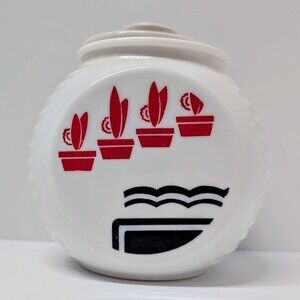 Fire King Vitrock Milk Glass * Red Flowerpots * Grease Drip Jar w/ Lid